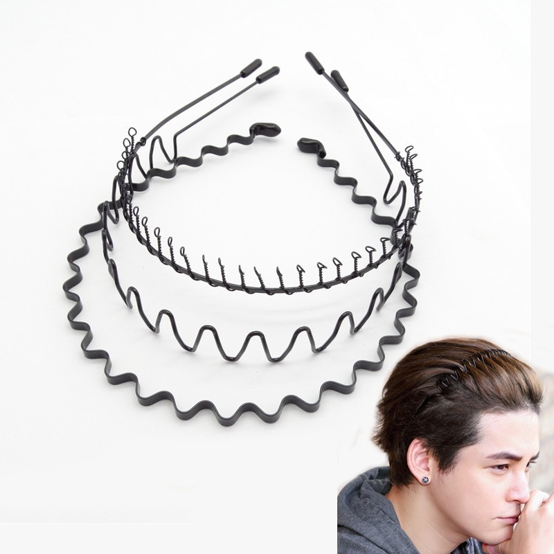 Mens Accessories Style - Fashion Black Metal Waved Sports Hairband